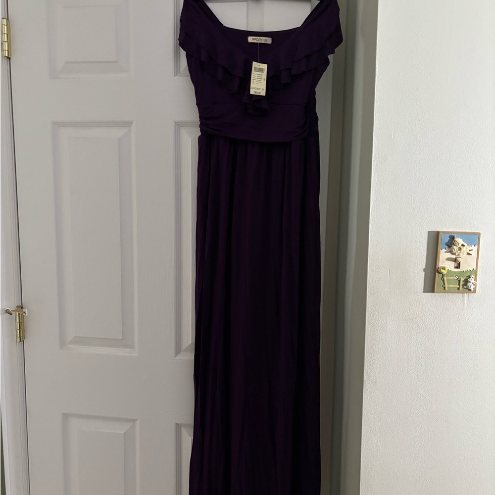 Arden B Purple Ruffle Maxi Dress Cross back